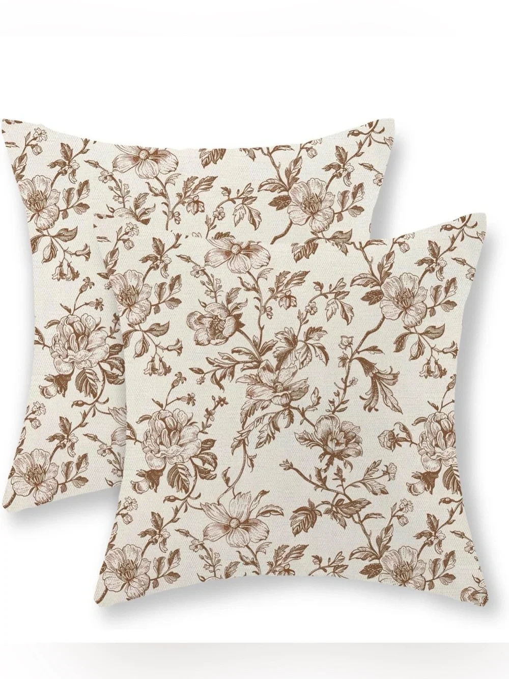 Floral Toile Decorative Throw Pillow Pair in Brown on Cream NWT